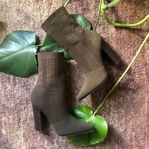 Olive Knit Sock Booties